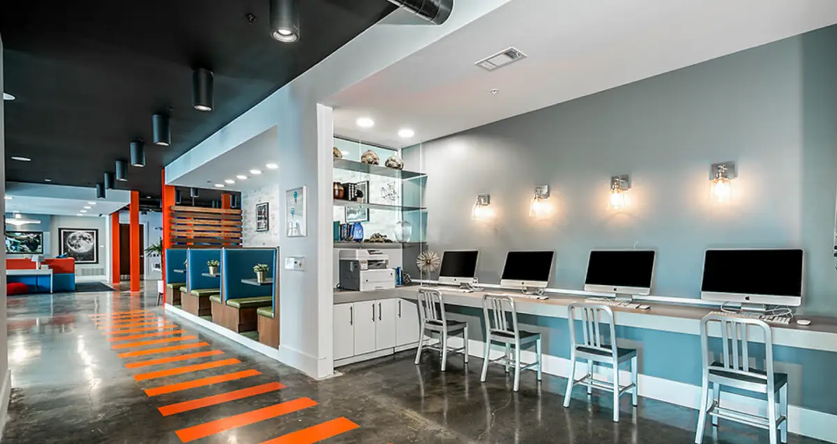 modern study lounge at The Nine at Memphis, furnished apartments in Memphis