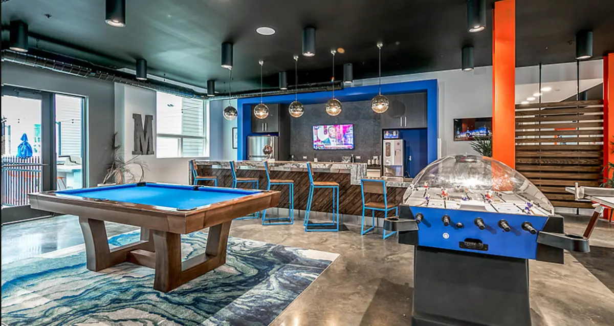modern social lounge at The Nine at Memphis, student apartments Memphis, TN