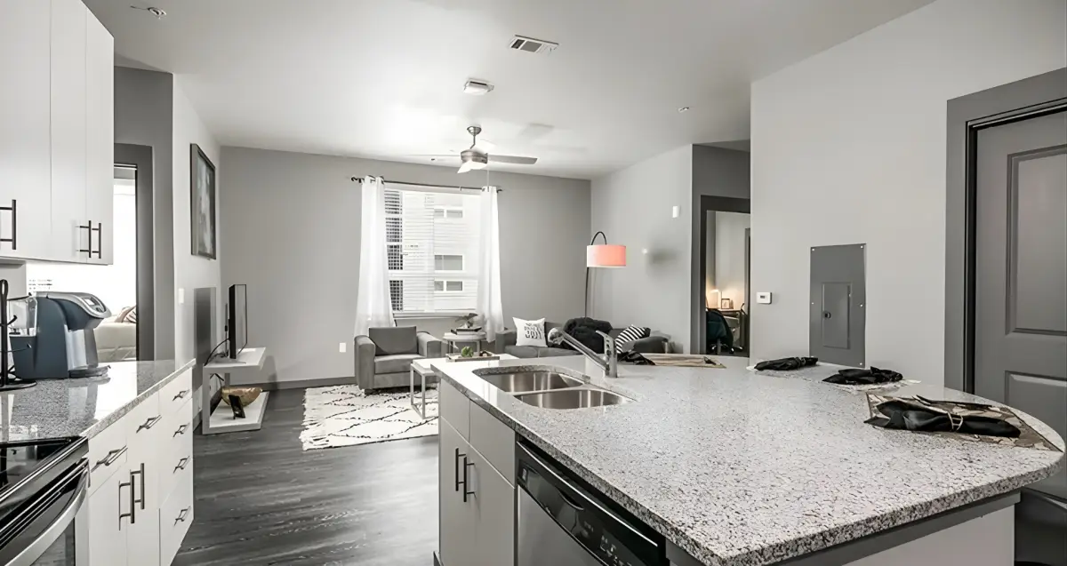 bright kitchen interior at The Nine at Memphis, student apartments Memphis, TN