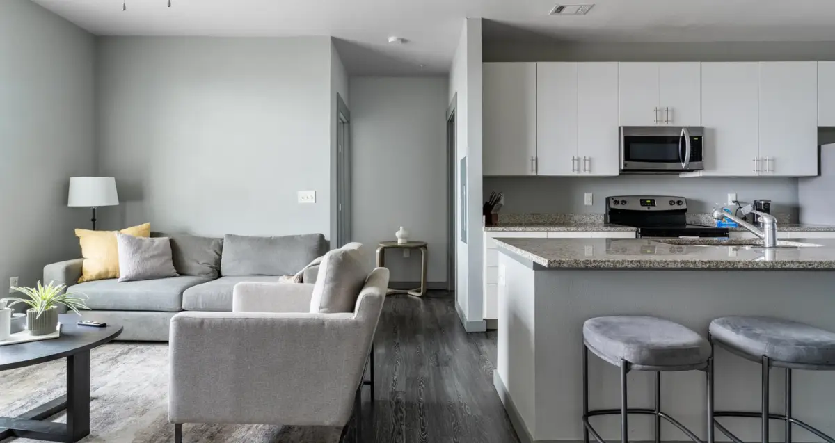 open-concept living room at The Nine at Memphis, apartments in Memphis, TN