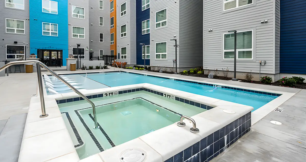 outdoor swimming pool at The Nine at Memphis, University of Memphis student housing