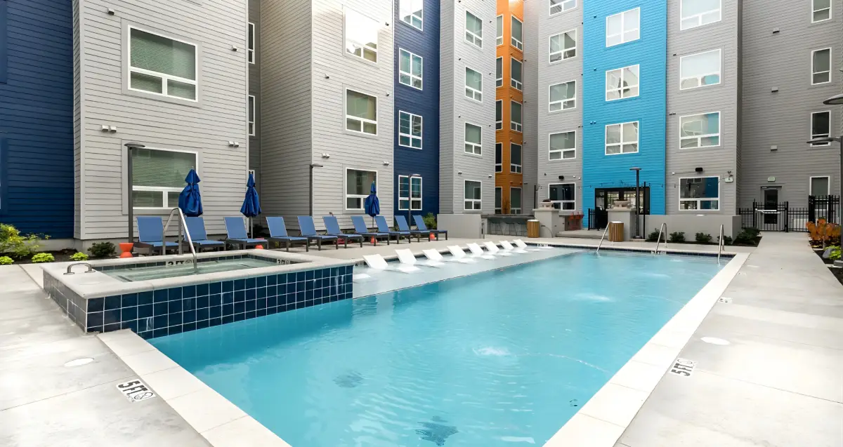 community pool at The Nine at Memphis, furnished apartments in Memphis
